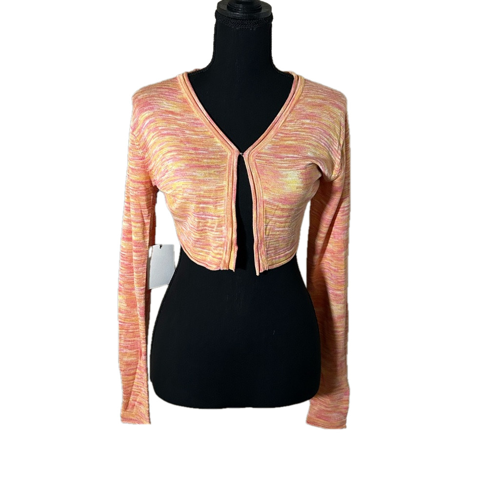 Callahan Long-Sleeve Sherbet Colored Cropped Sweater w/ Clasp Closure